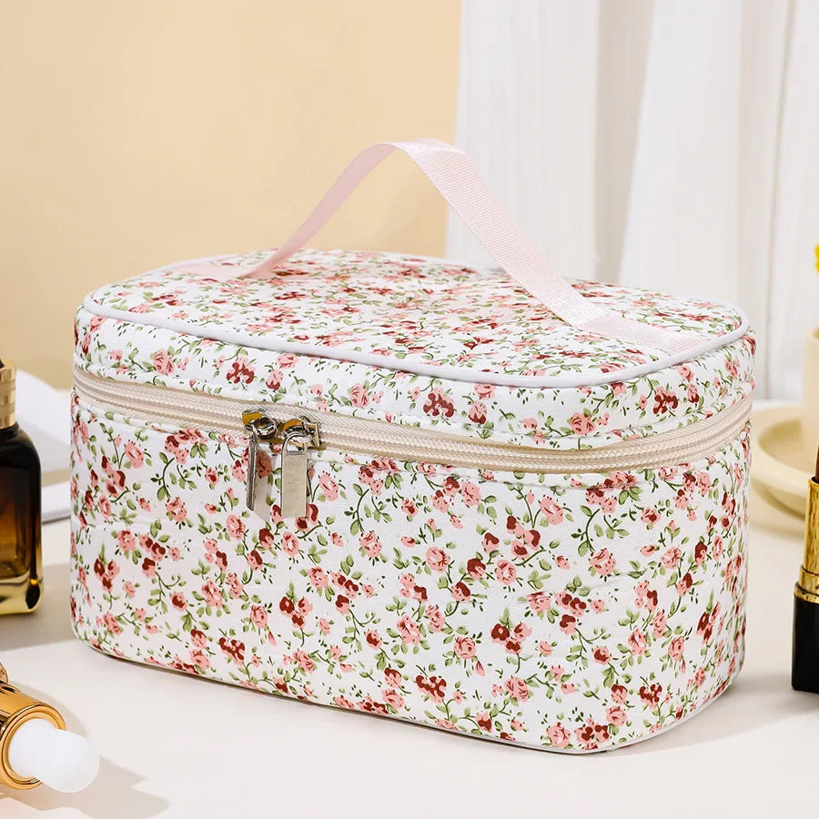 1PC Floral Makeup Bag Portable Simple Square Makeup Storage Bag Travel Toiletry Bag Qme pink