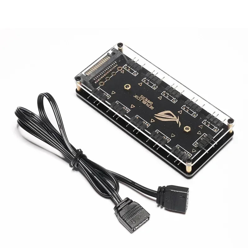 5V 3-pin RGB 10 Hub Splitter SATA Power 3pin ARGB Adapter Extension Cable for ASUS AURA SYNC MSI ASRock RGB LED W/Case Qme