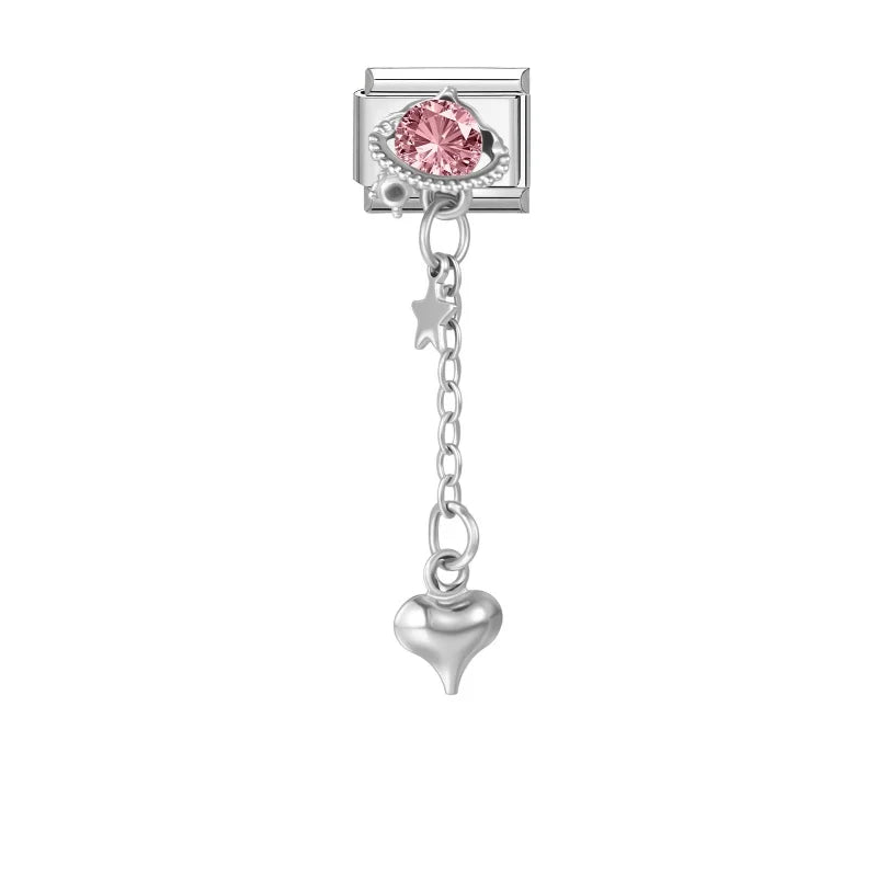 Women Zircon Pink Black Shiny Stars Heart Bow Pearl Pendant Italian Charm Links Fit 9mm Stainless Steel Bracelet DIY Making Gift Qme Style 9