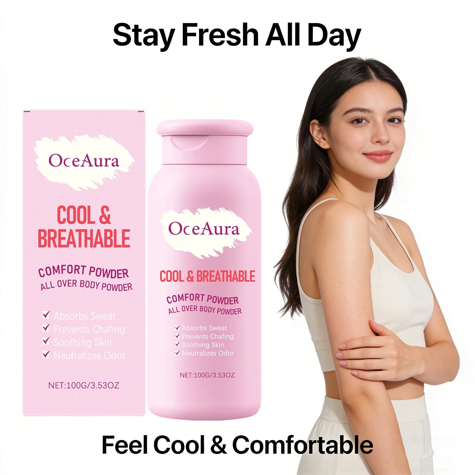Talcum Powder Absorb Sweat Fast-Acting Remove Odor Oil Control Smoothing Skin Moisture Refreshing Body Comfort Loose Powder 100g Qme