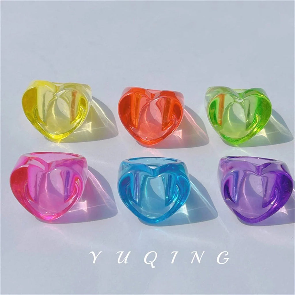 Y2k Handmade Colored Acrylic Resin Inlaid Gemstones Personality Lovely Pope Rings For Women Girls Party Jewelry Hip Hop Rings Qme