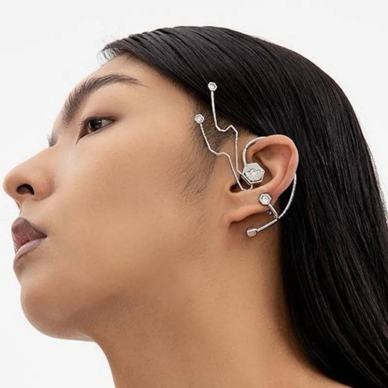 Funny’s Fashion Ear Clip Cosplay Cyberpunk HipHop SciFi Ear-hook Metal Earwear Unisex Gothic Eardrop Jewelry Festival Party Gift Qme