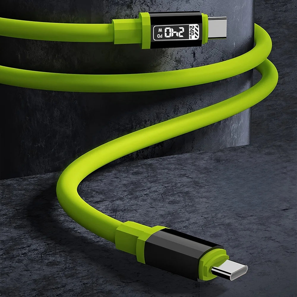 240W Silicone USB C Data Wire High Power Charger Wire Type C To Type C Fast Charging Data Cable For Xiaomi Huawei Samsung iPhone Qme