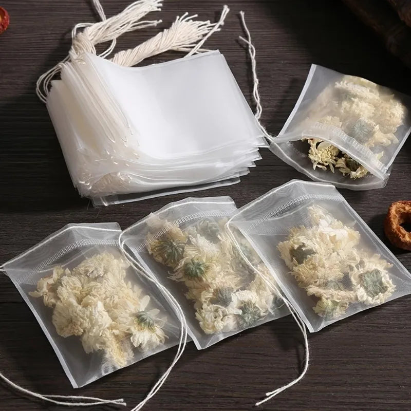 100pcs Non-woven Fabric Tea Bags Food Grade Tea Filter Bags for Spice Tea Infuser with String Heal Seal Spice Filters Teabags Qme