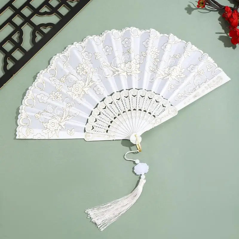 Gold Powder Plastic Fan Art Craft Home Decor Vintage Folding Chinese Qme A4