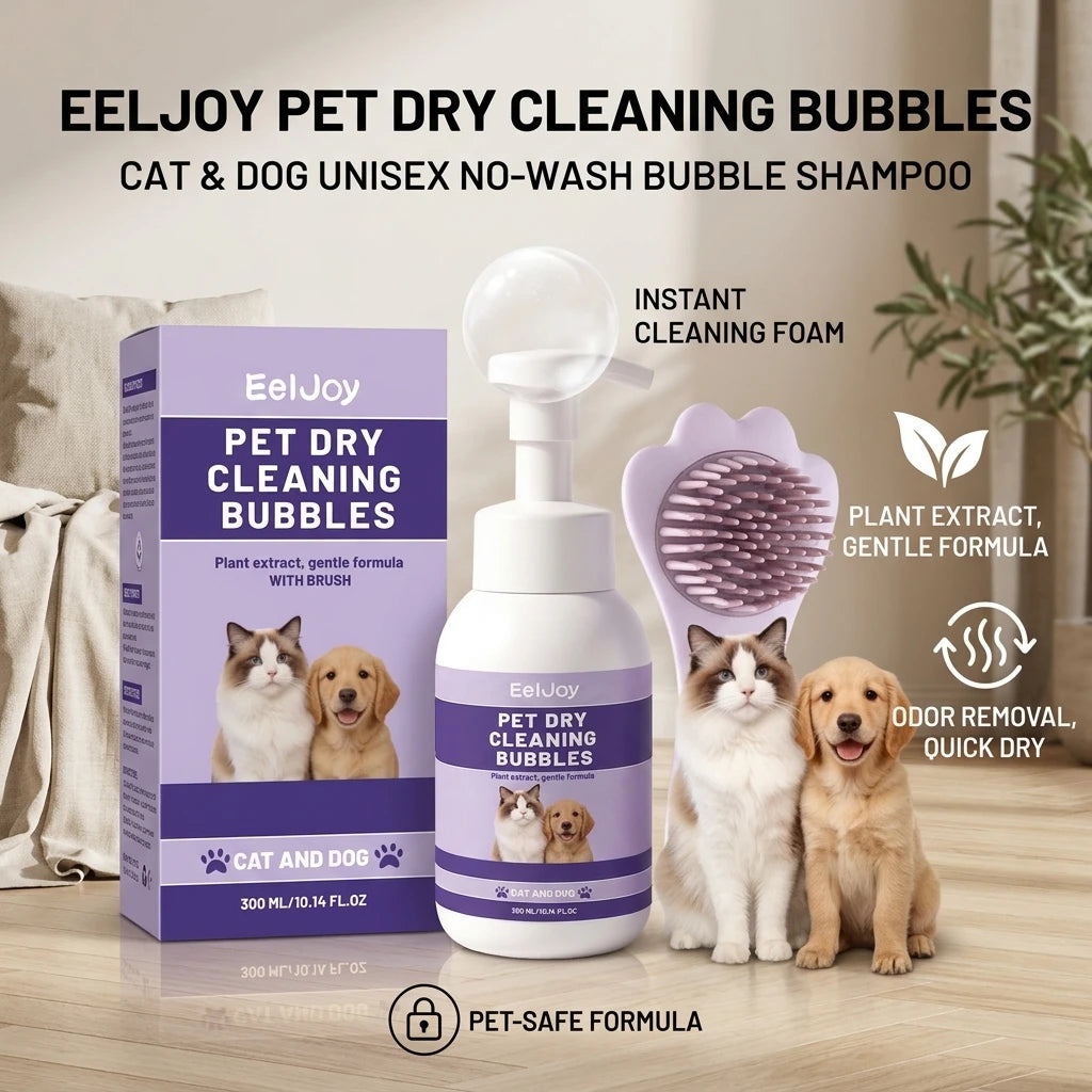 Pet Dry Cleaning Bubble Shampoo Kit Removing Stains Soothing Hair Eliminate Odor Long-Lasting Fragrance Dogs & Cats Foam Shampoo Qme