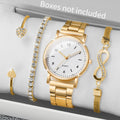 4PCS/Set Golden Simple Digital Disc Steel Belt Women's Watch Unlimited Diamond Set Bracelet Four Piece Set Qme Gold White No Box