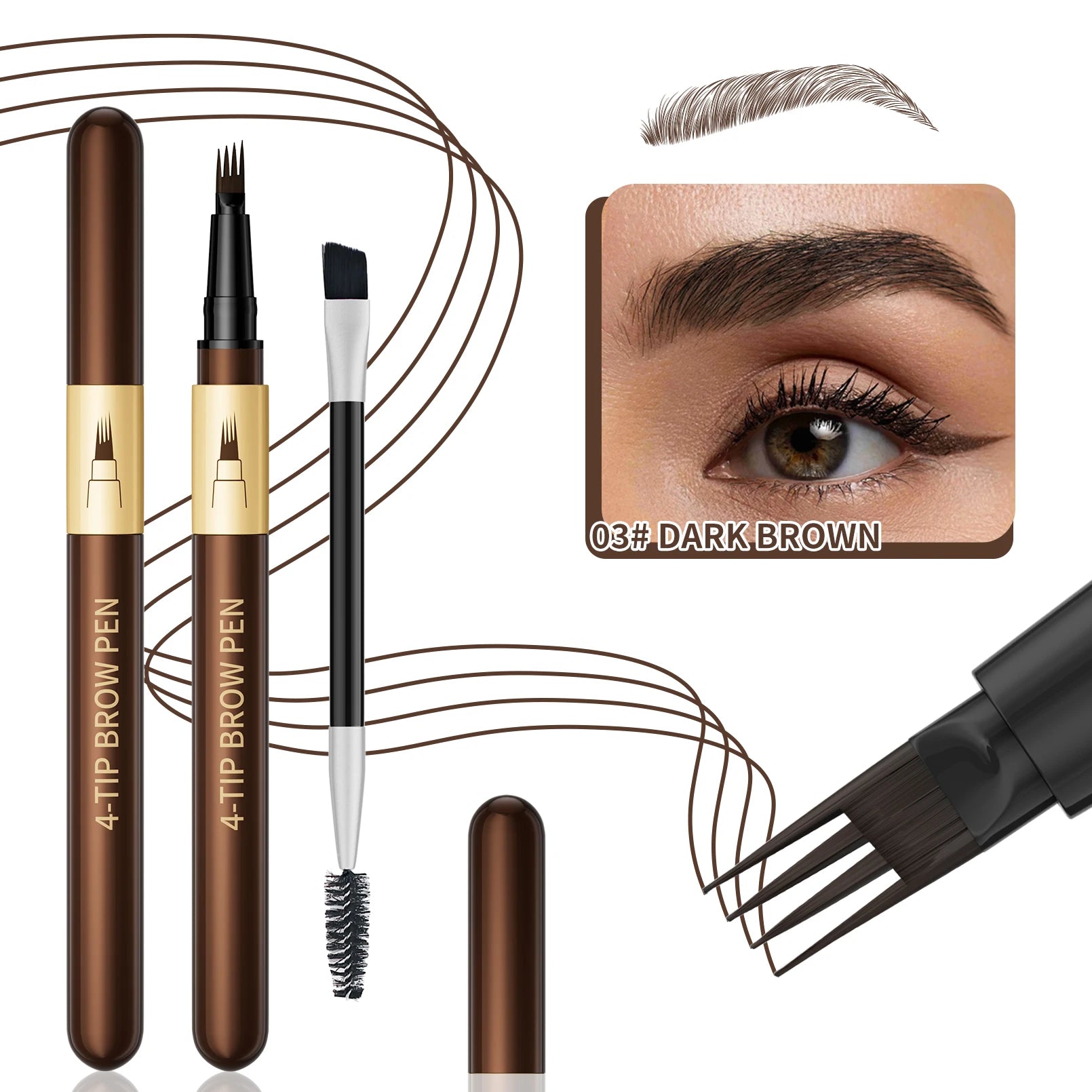 Four-pronged eyebrow pencil, four-end, long-lasting, non-smudged, water-resistant, anti-smudged eyebrow pencil Qme 9715-019-3