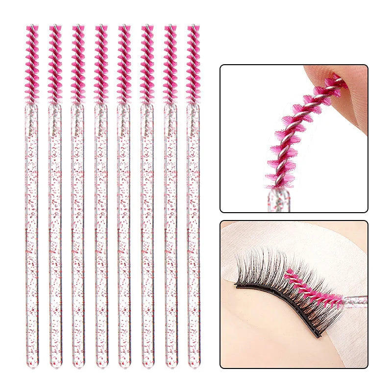 50pcs Spiral Eyelash Brush Disposable Crystal Rod Straight Head Eyelash Brush Makeup Tool Mascara Wand Applicator Extension New Qme