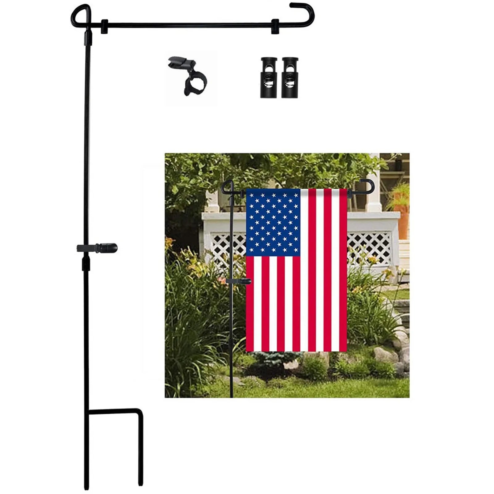 Outdoor Garden Flag Pole Bracket Iron Art Garden Courtyard, Holiday Decoration Flag Pole Insert Holder (not include flag) Qme A