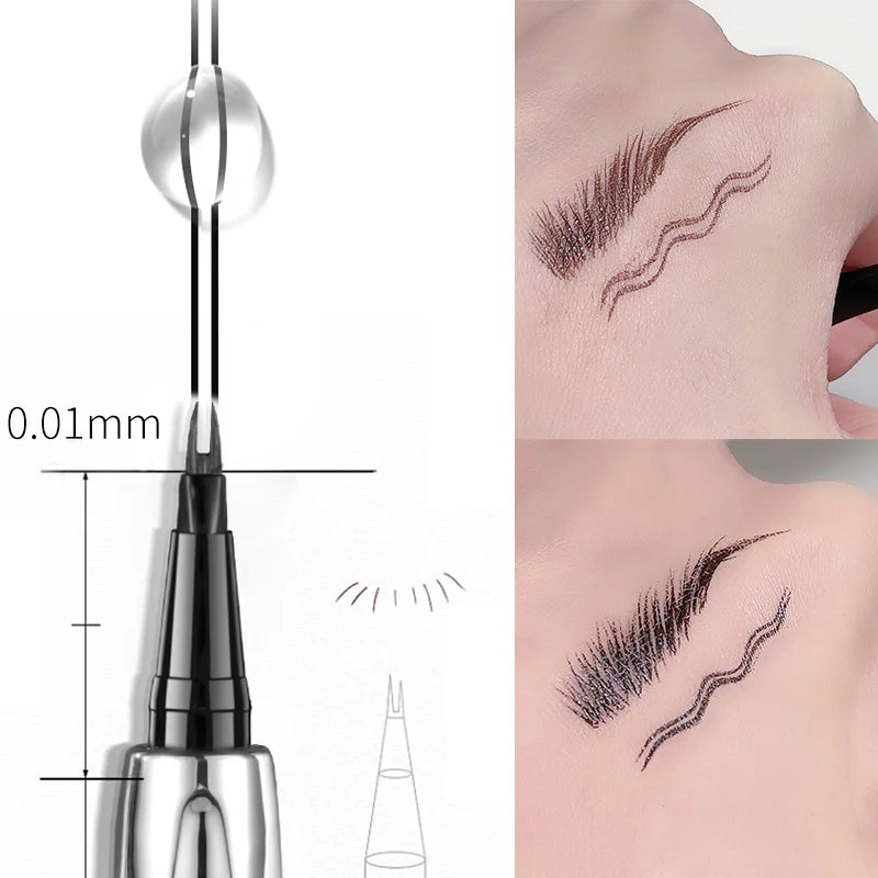 Ultra-fine 2 Point Silver Eyebrow Pen Liquid Wild Eyebrow Tattoo Waterproof 2 Fork Silkworm Brow Pen Easy To Grip Eye Makeup Qme