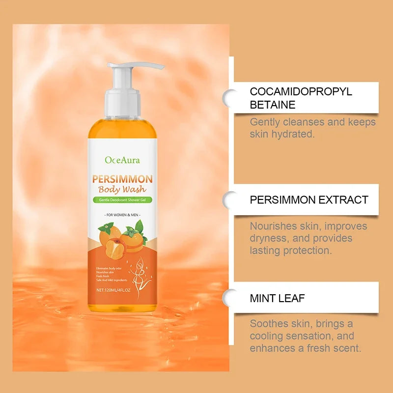 Natural Persimmon Extract Shower Gel Gentle Cleansing Nourishing Body Qme