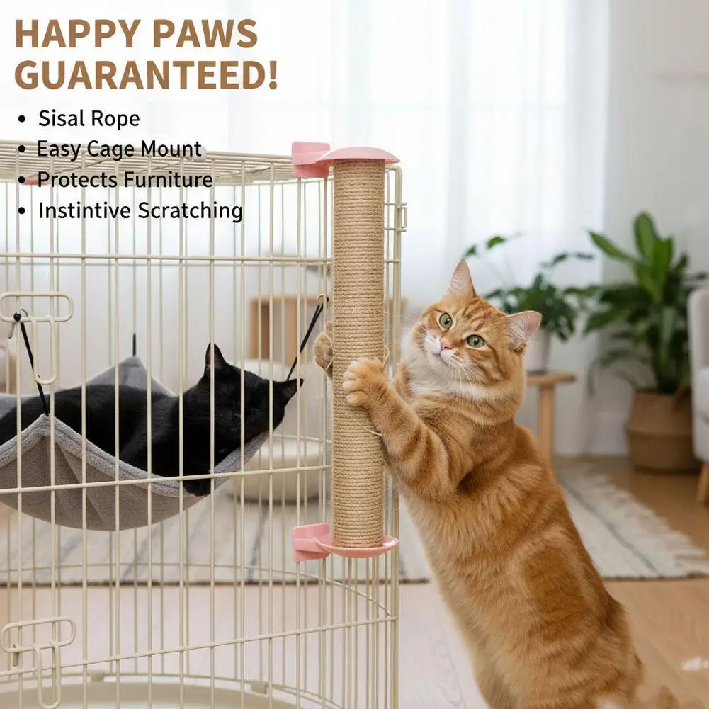 Cat Scratching Sisal Pillar Wood Wall Mounted Kitten Scratcher Tree Qme