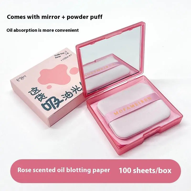 100Sheets Oil-absorbing Paper Mirror Case Puff Portable Oil-holding Qme mirror box Pink