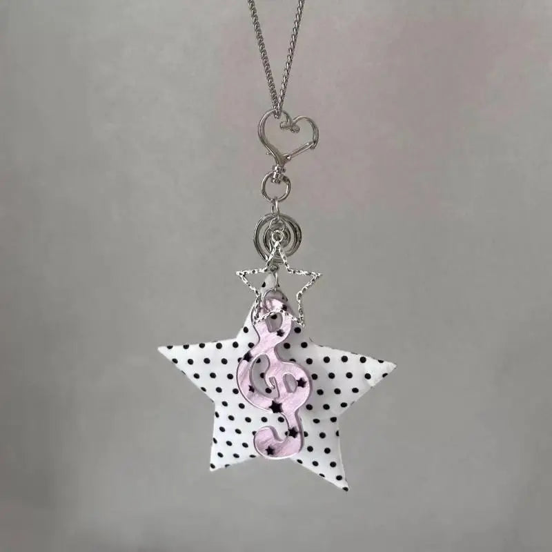 1PcsY2K White Polka Dot Star Necklace With Glitter Treble Clef Charm Grunge Egirl Layered Chain Jewelry Qme A3