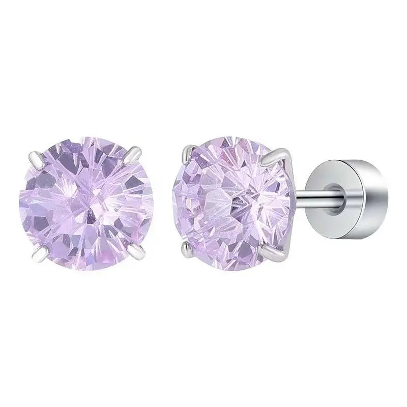 Multicolor Faceted Crystal Stud Earrings Stainless Steel Screw Back Hypoallergenic Piercing Earrings for Office Business Wear Qme 8mm B