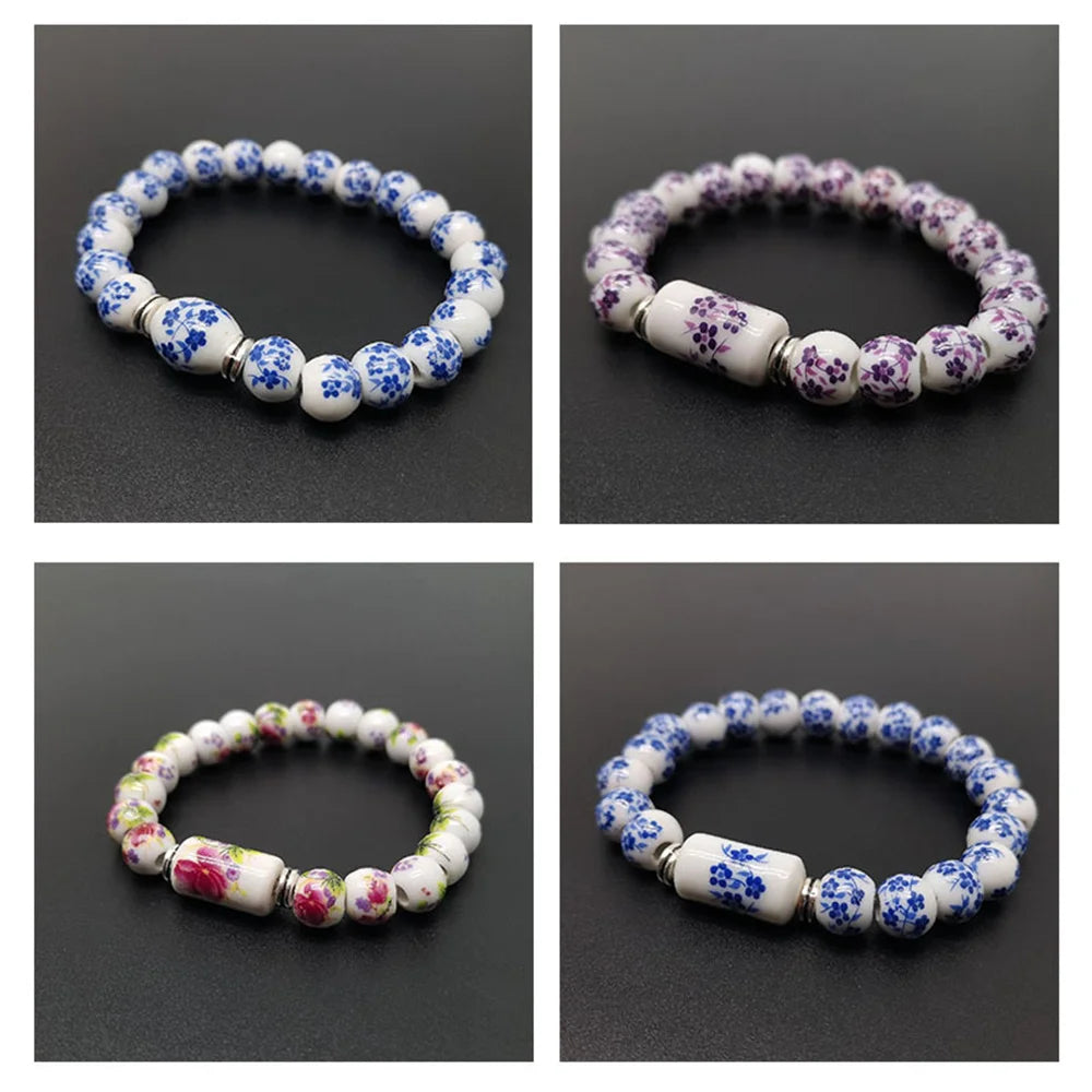 b21 Blue and White Porcelain Stretch Bead Bracelet for 8MM Ceramic Sunflower Plum Blossom Bead Bracelet Collect Jewelry Gifts Qme
