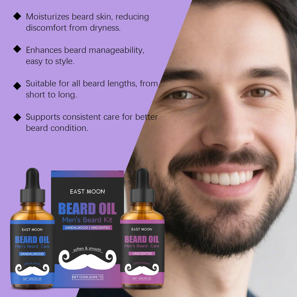 Men's Beard Oil Kit Unscented & Sandalwood Beard Growth Kit for Thick Soft Smooth Beard Oil Beard Care Moisturizing Conditioning Qme
