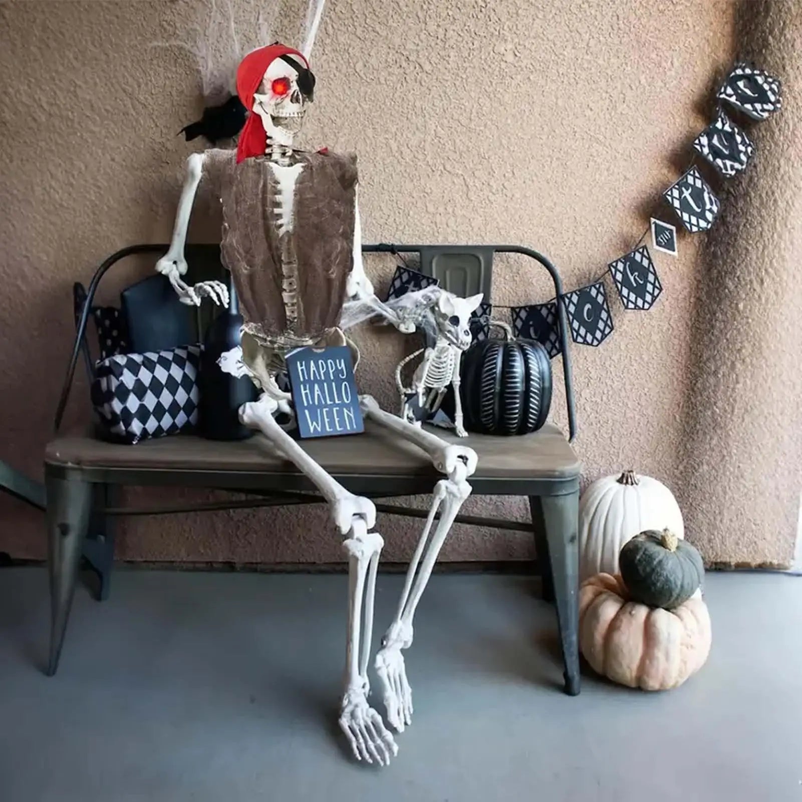 Halloween Skeleton Pirate Props Movable Joints Spooky Decor Garden Qme
