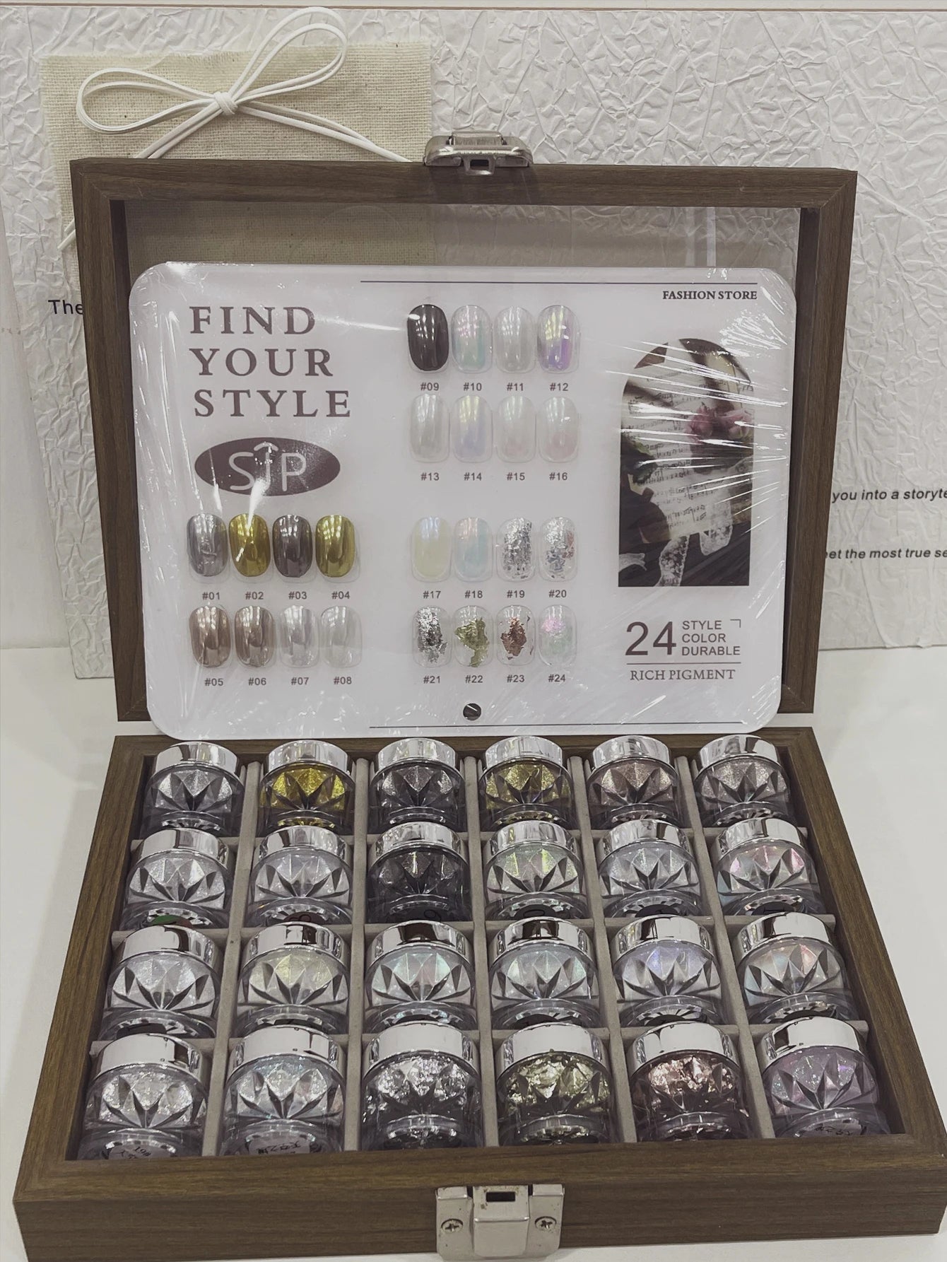 24-color Nail Polish Magic Mirror Powder Storage Box Cards Aurora Qme
