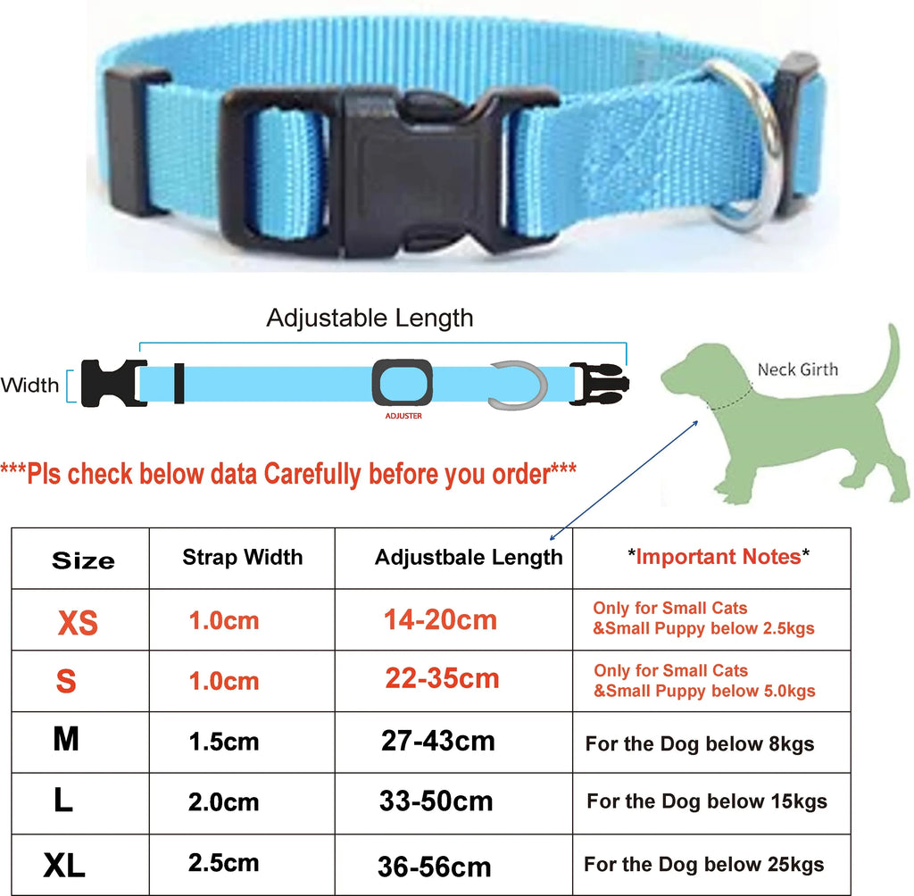A Adjustable Pet Collars Nylon Puppy Kitten Collar Strong And Durable Neck Band Suitable For Small And Medium Dogs And Cats Qme Sky Blue S 1.0 22-35 cm