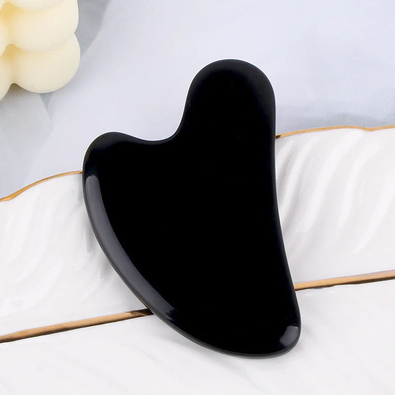 Rose Quartz Gua Sha Stone Facial Body Massage Tool Use Face Neck Back Qme Black