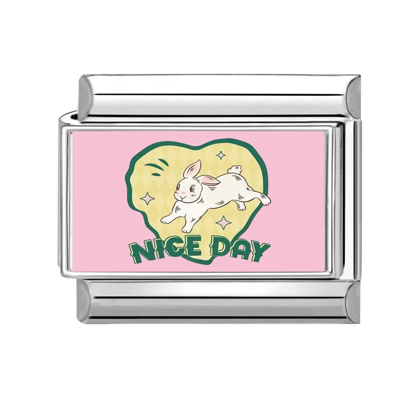 2025 Cute Rabbit Cats Heart Flowers Italian Charm Link Fit Stainless