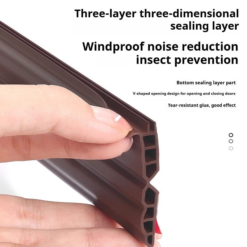 1-4Pcs Anti-Cold TPE Door Bottom Seal Strip 1M Self-adhesive Thicken Wearproof 3 Layers Windproof Door Gap Weather Strip Qme