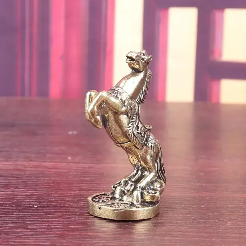 Brass Horse Figurines Home Desktop Decoration Fortune Zodiac Horse Office Decor Miniatures Bronze Collectible Crafts Qme