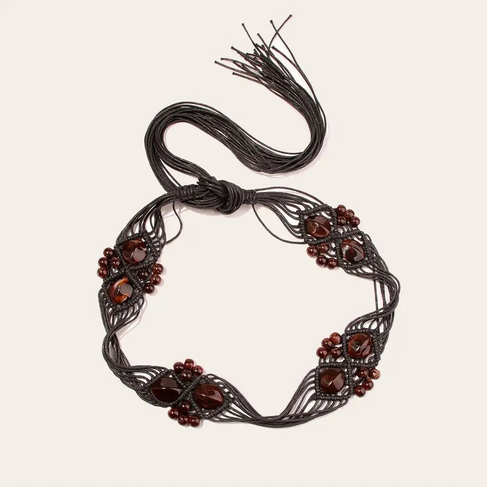 Belts Retro Beads Wax Rope Beach All-match Waist Ethnic Braided Belt Qme D