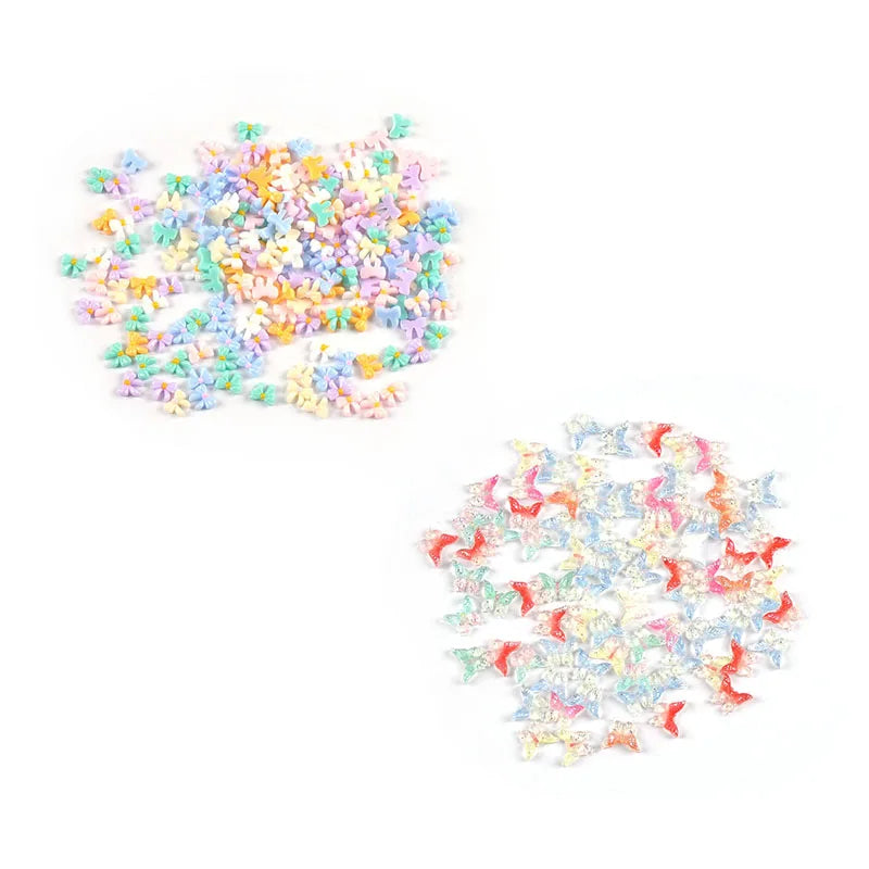 50/200Pcs 6-12mm Colord Butterfly/Bow Resin Embellishments Flatback Cabochons Crafts Scrapbooking Making DIY Nail Arts C4109 Qme