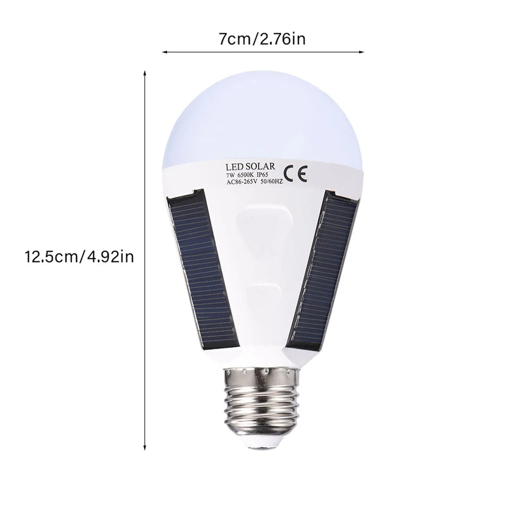 Solar LED Light Bulb with Solar Panel Portable Emergency Camping Lamp Waterproof Outdoor Hiking Light Cold White Qme