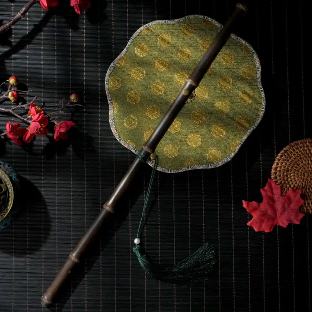 Classical Ancient Style Chinese Bamboo Waist Fan Rollable Foldable Long Handle Fan with Tassel Decorative Group Fan Gifts Qme