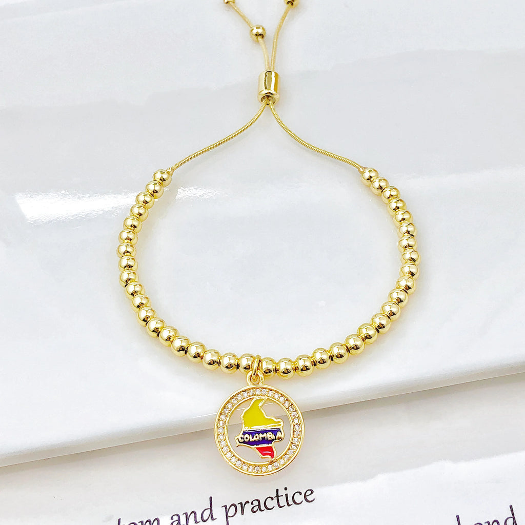Gold-Plated Copper Bead Chain Venezuela Colombia Dominican Map Flag Bracelet Classic for Men Women Holiday Anniversary Jewelry Qme 4