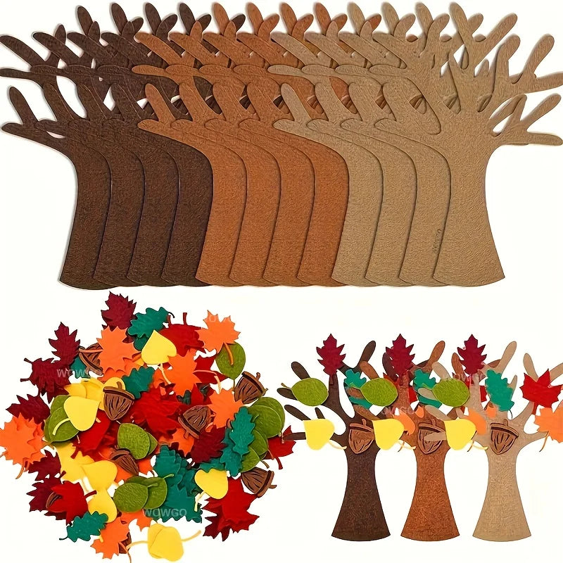 96Pcs DIY Felt Tree Crafts Kit for Autumn Home Decoration Thanksgiving Party Gifts Christmas Halloween Room Wall Decor Ornaments Qme 96pcs