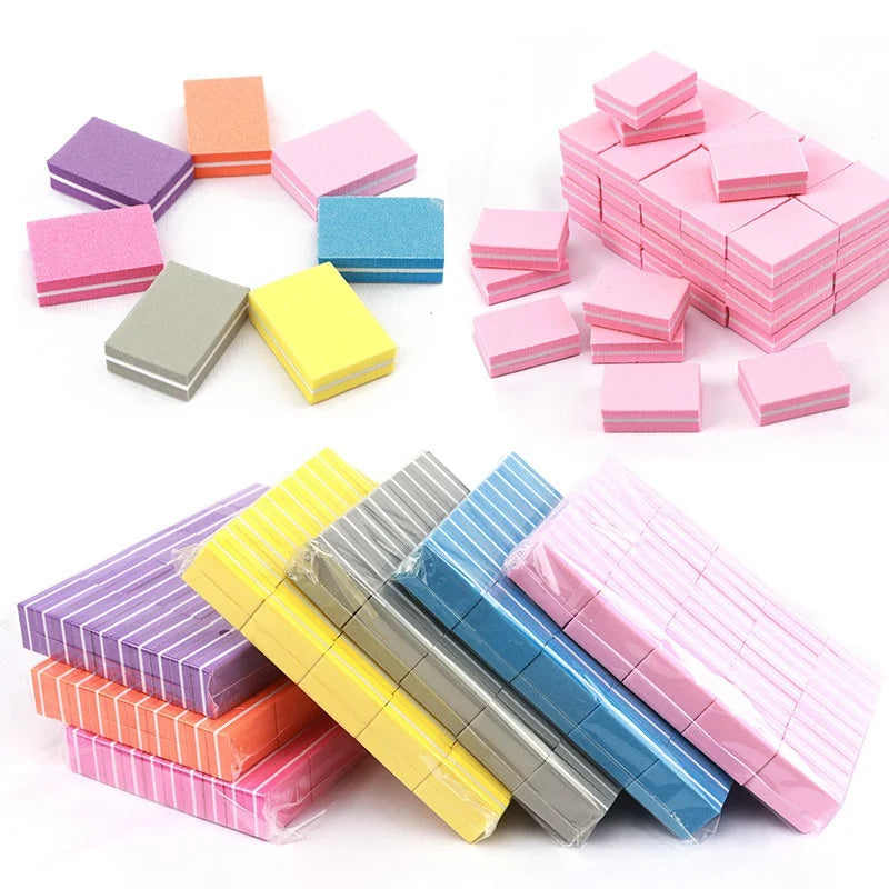 10/50/100pcs mix Double-sided Mini Nail File Blocks Colorful Sponge Nail Polish Sanding Buffer Strips Polishing Manicure Qme