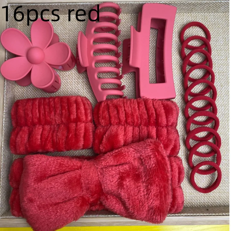 3/16pcs New Dopamine Hair Accessories Kit Flower Shaped Multi-Styles Hair Grabs Hair Circles For Women Daily Party Gift Qme 16pcs red