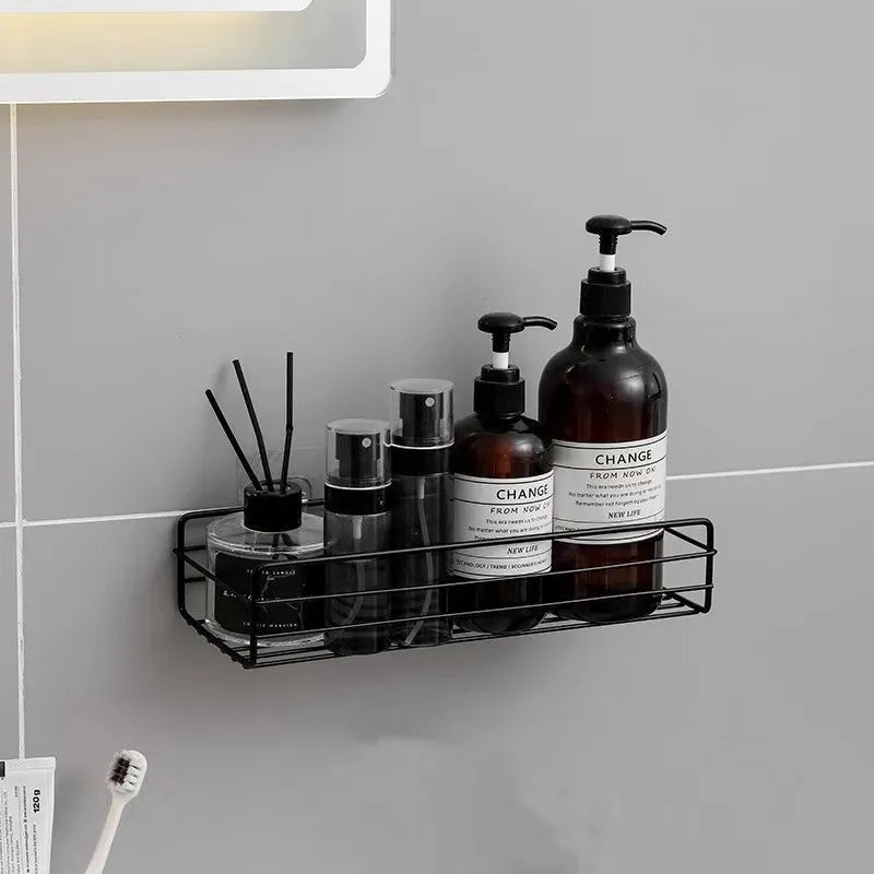 No Drill Wall Mounted Iron Bathroom Shelf Corner Shower Caddy Qme 1pc B Black