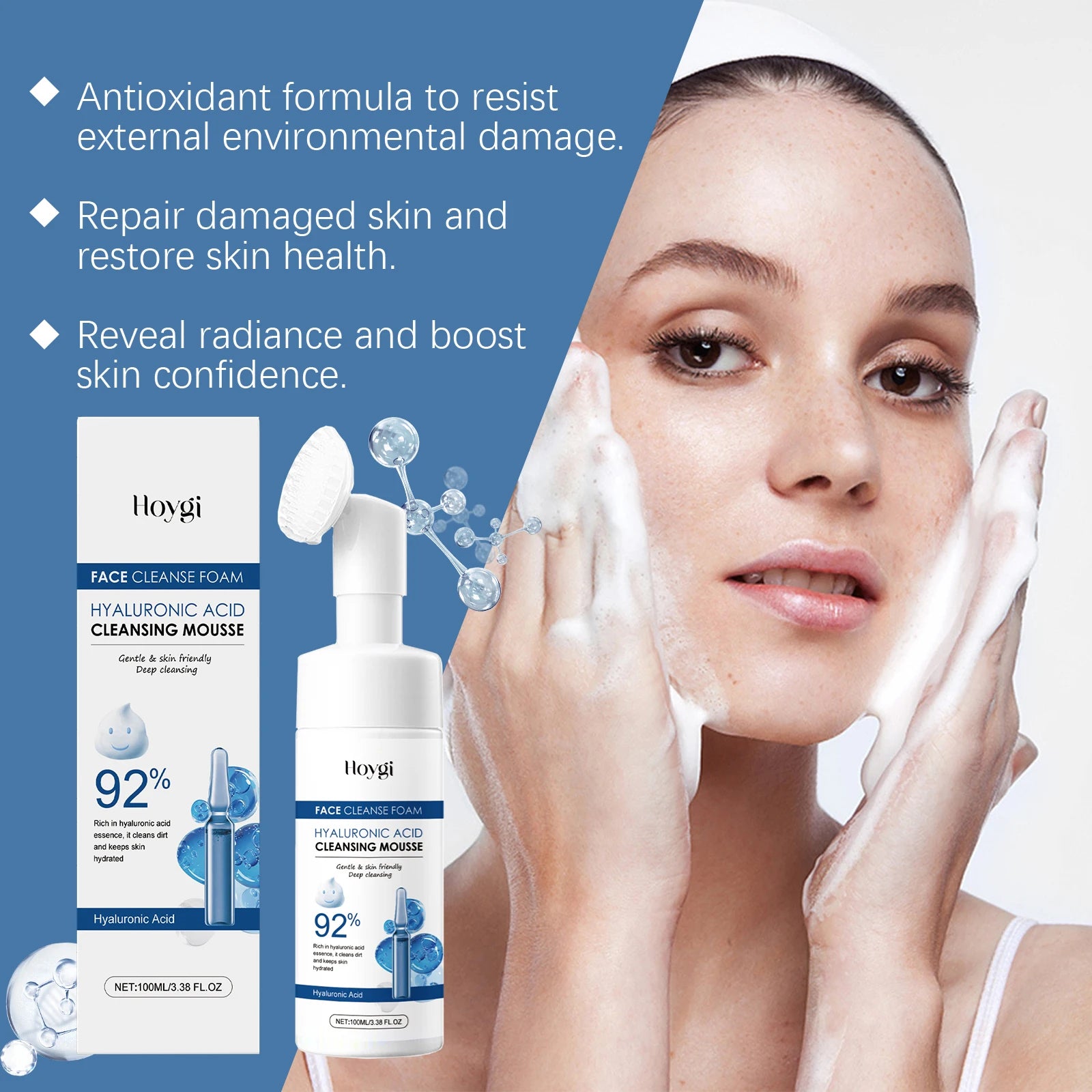 Hyaluronic Acid Cleansing Foam Gentle Moisturizing & Nourishing Oil Control Brightening Rejuvenation Face Wash Foam Face Cleanse Qme