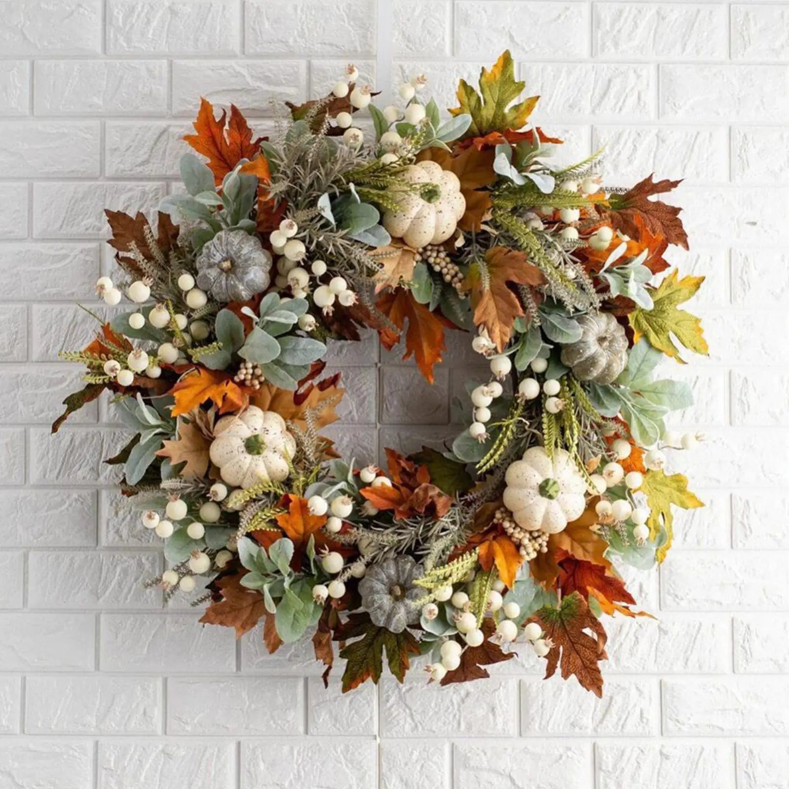 Halloween Wreath Harvest Season Decor Festive Maple Leaves Pumpkin Qme