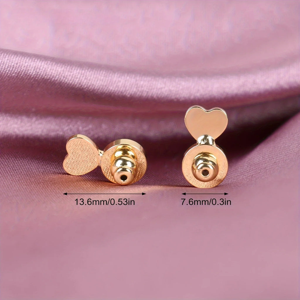 [Heavy Earring Support] 4Pcs Heart Locking Bullet Earring Backs | Earring Support Lifter Backs For Droopy Ears, Heavy Earrings Qme