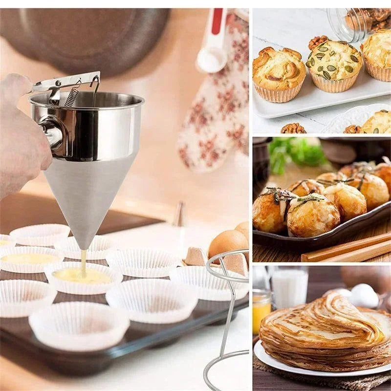 1pcs Stainless Steel Funnel Dispenser with Rack Cupcake Pancake Batter Maker Octopus Fish Ball Home Kitchen Baking Tools Baking Qme