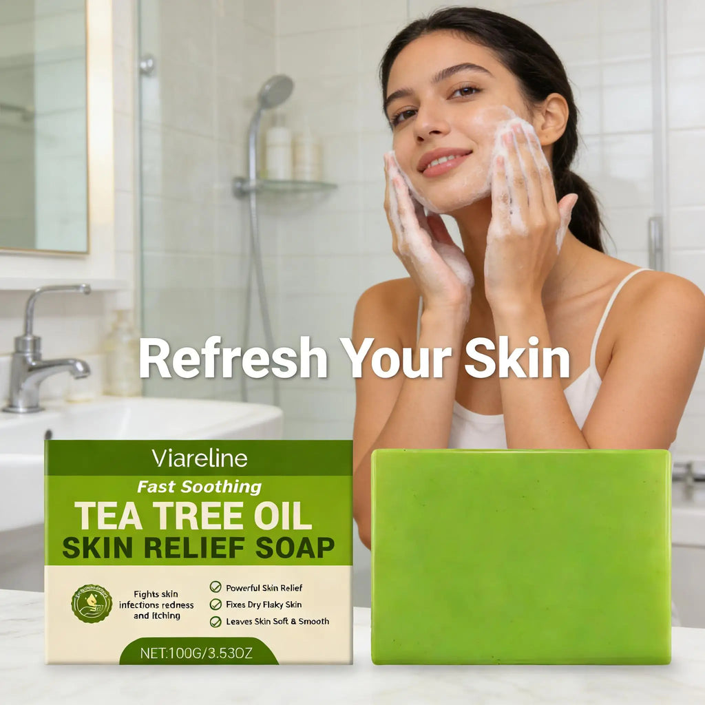 Tea Tree Oil Soap Cleaning Gentle Exfoliating Relieve Itch Moisturizing Dry Skin Smoothing Natural Bath Soap for Body and Face Qme