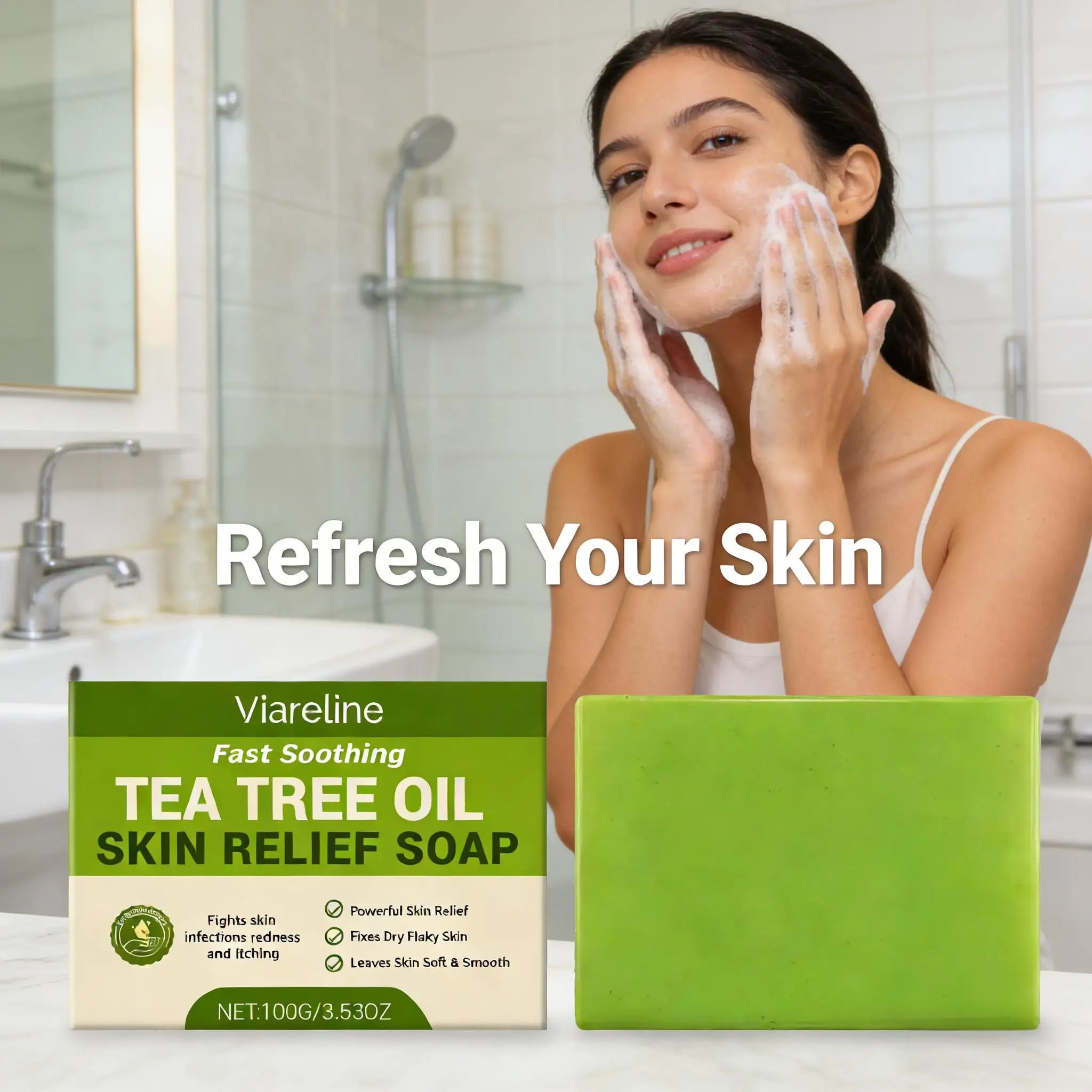 Tea Tree Oil Soap Cleaning Gentle Exfoliating Relieve Itch Moisturizing Dry Skin Smoothing Natural Bath Soap for Body and Face Qme