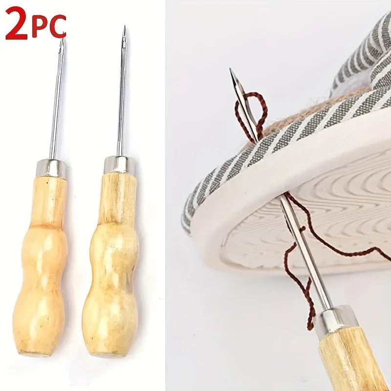 Wooden Handle Sewing Awl, Leather Craft Stitching Tool for Shoe Repair & DIY Projects Qme