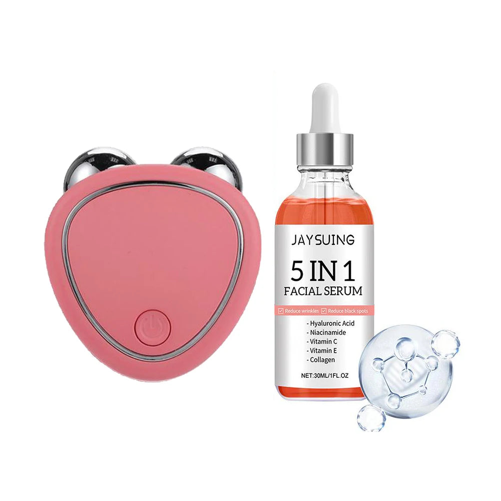 Mini Microcurrent Facial Device+facial Serum EMS Face Lift Massager Qme 1 set