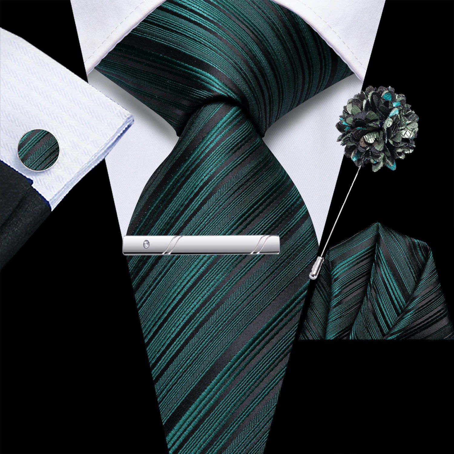 Hi-tie Men Fashion Necktie Burgundy Handkerchief Cufflinks Tuxedo Qme HT-N-0229XH-0074D-02