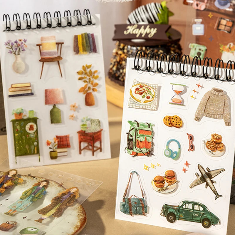 Vintage Country Life Sticker Book, Art Journal Scrapbooking Supplies, Figure & Food Illustrations, Multi-Purpose Gift Stickers Qme