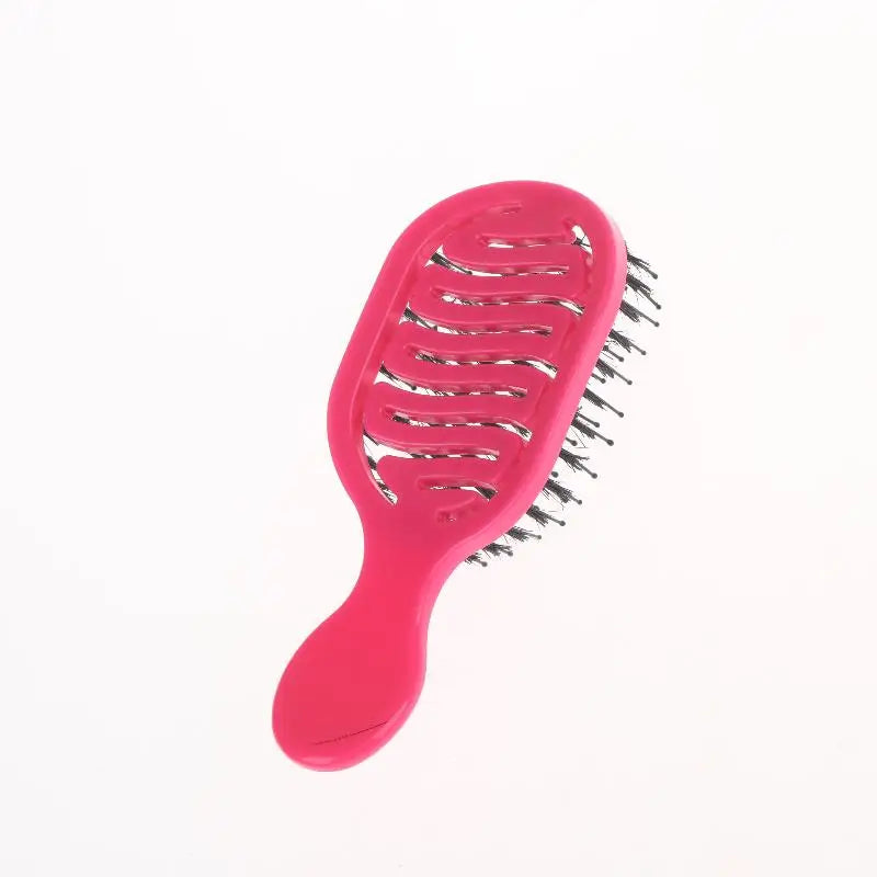 Mini Boar Bristle Hairbrush Women Scalp Massage Detangling Comb Wet Qme Rose red