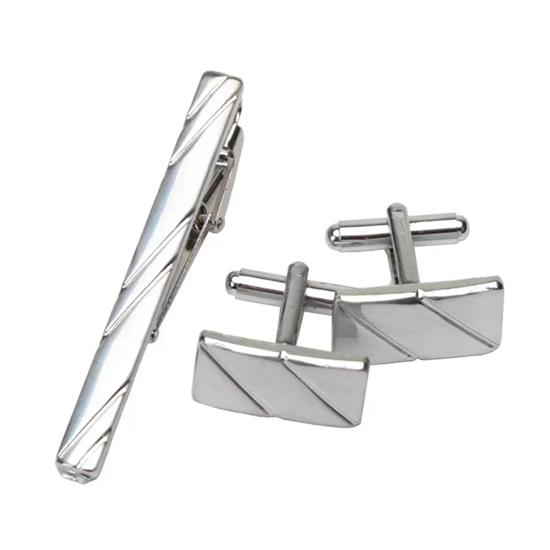 Men's Classic Tie Clips Cufflinks Set Luxury Tie Pin Accessories Shirts Cuff Tie Clips Fashion Cufflink for Men Gifts Jewelry Qme
